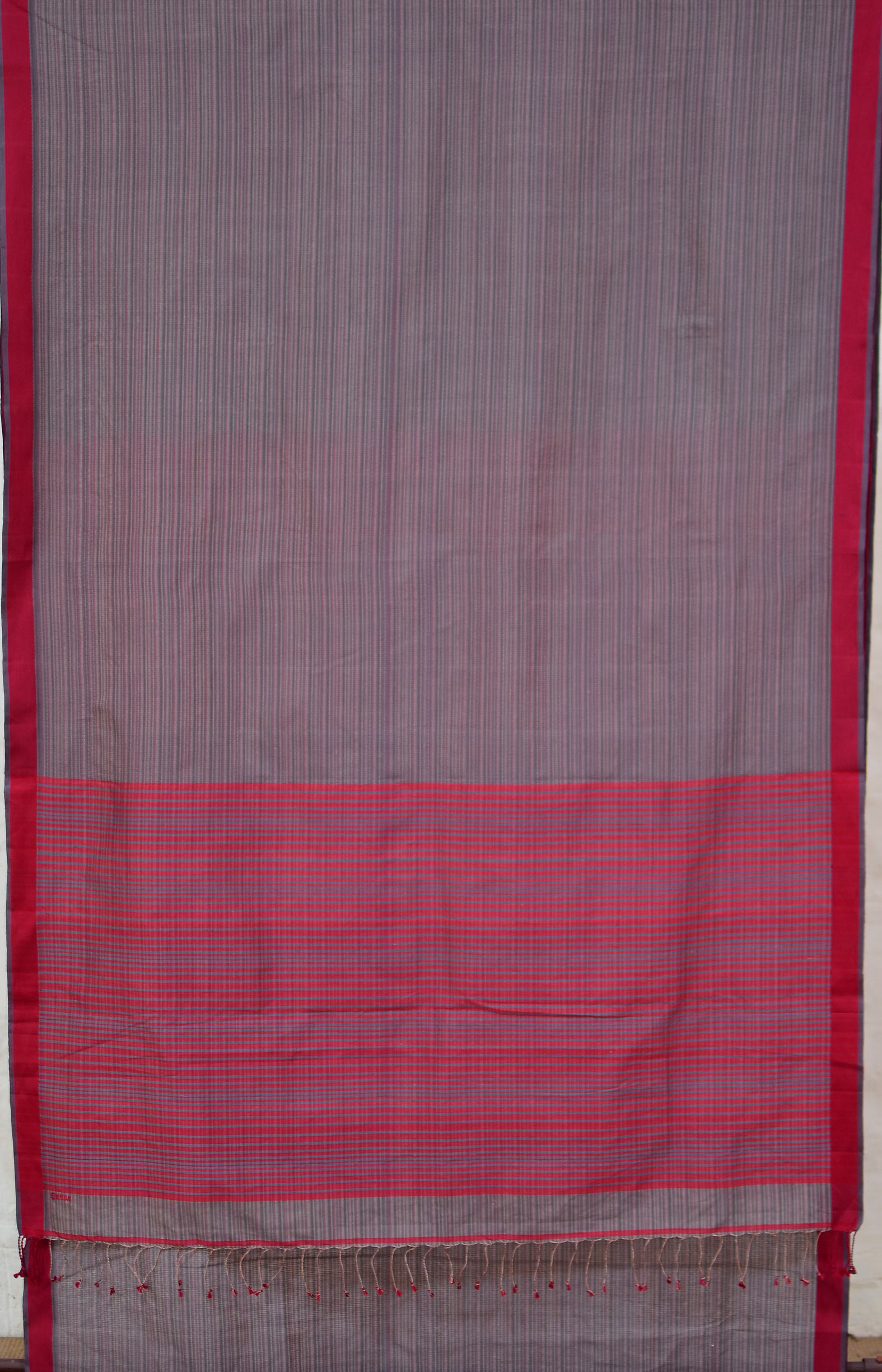 Greyish Brown, Handwoven Organic Cotton, Textured Weave , Jacquard, Work Wear, Striped Saree